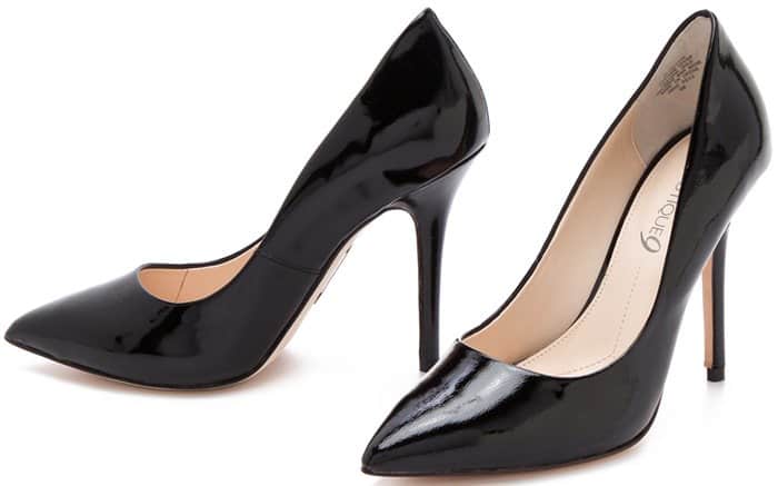 With the cool combination of shiny patent leather and a pointed toe, these black Boutique 9 pumps are ready for an evening out
