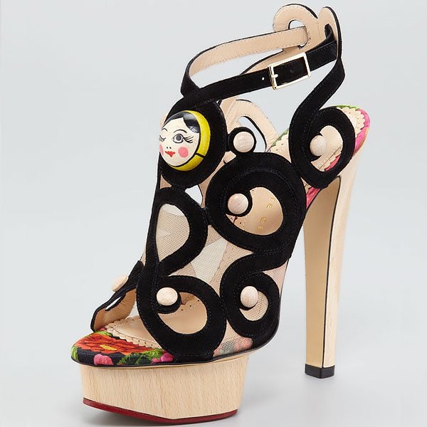 Charlotte Olympia "Anastasia" Matryoshka Suede Sandals