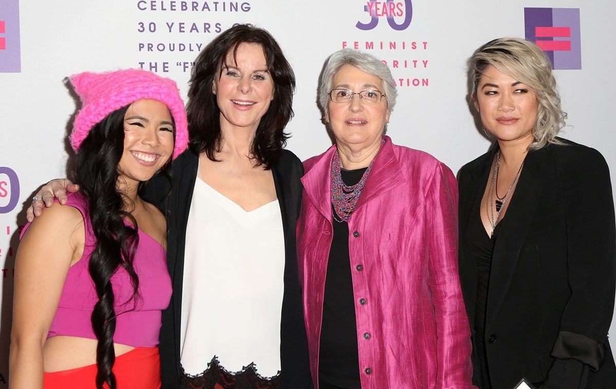 The Pussyhat Project founder Krista Suh, activist Mavis Leno, The Feminist Majority Co-Founder and President Eleanor Smeal, and singer-songwriter MILCK arrive at the Feminist Majority Foundation 30th Anniversary Celebration