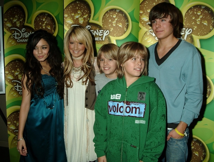 Vanessa Anne Hudgens, Ashley Tisdale, Dylan Sprouse, Cole Sprouse, and Zac Efron attend a screening of the new original movie of 'High School Musical'