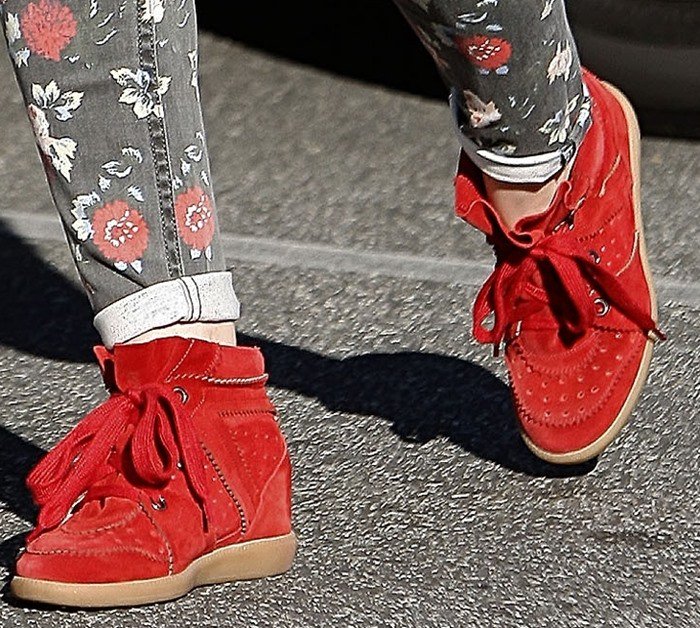 Hilary Duff runs errands in red Isabel Marant wedge sneakers