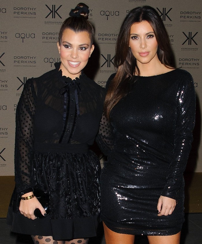 Kim and Kourtney Kardashian at the Kardashian Kollection for Dorothy Perkins launch party