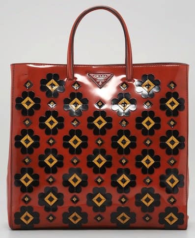 Prada Floral Applique Spazzolato Tote Bag in Orange Smoke