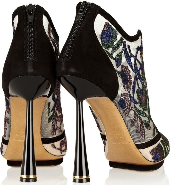 Nicholas Kirkwood Multicolor Belle Epoque Embroidered Mesh and Suede Ankle Boots