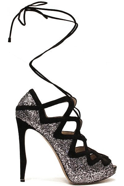 Black glittering lace-up sandals