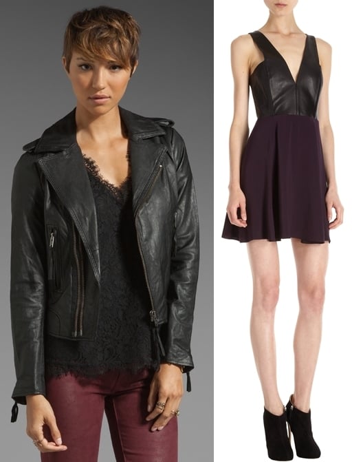 Joie Ailey Moto Leather Jacket and Mason by Michelle Mason Leather Bodice Dress