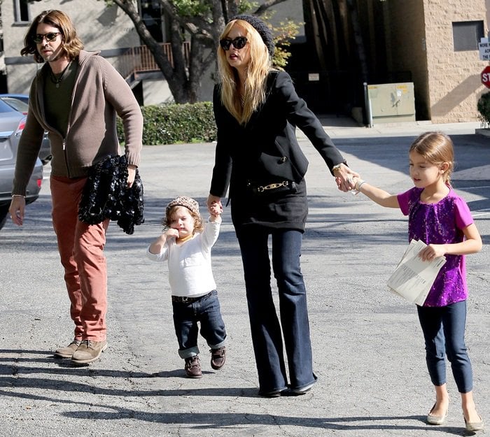 Rachel Zoe, and husband Rodger Berman, and their son Skyler were seen out with friends at Hugo's restaurant in West Hollywood