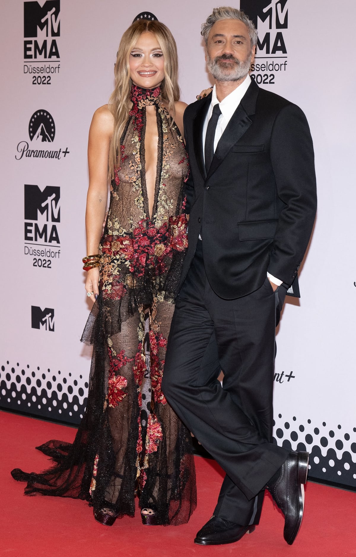 Rita Ora and her husband Taika Waititi attend the red carpet during the MTV Europe Music Awards 2022