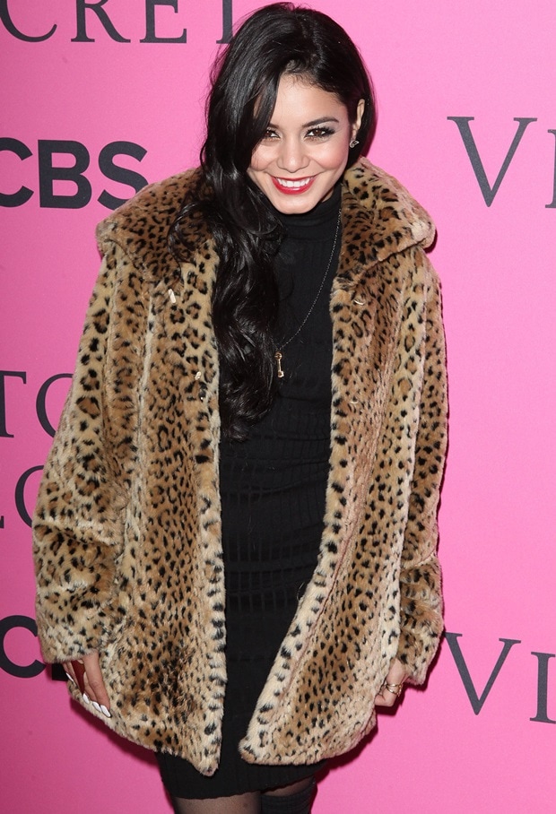 Vanessa Hudgens' eye-catching coat added a bold and luxurious touch to her outfit, making her stand out