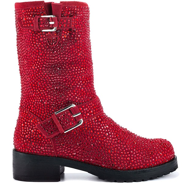 ZiGi Black Label 'Angel' Stone-Studded Suede Engineer Boots in Red