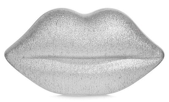 Lulu Guinness Glittery Lips Perspex Clutch in Silver