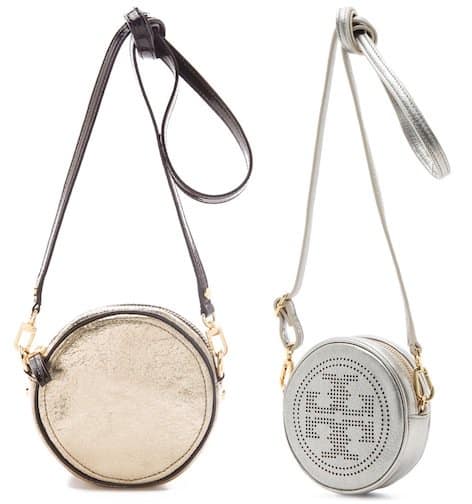 Metallic circular crossbody bags by Milly and Tory Burch