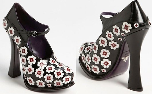 Prada Flower High-Vamp Pumps in Black/Red/White