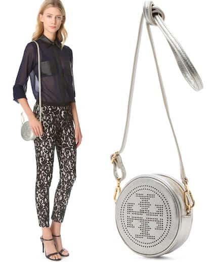 Tory Burch Metallic Logo Cross Body Bag in Light Platinum