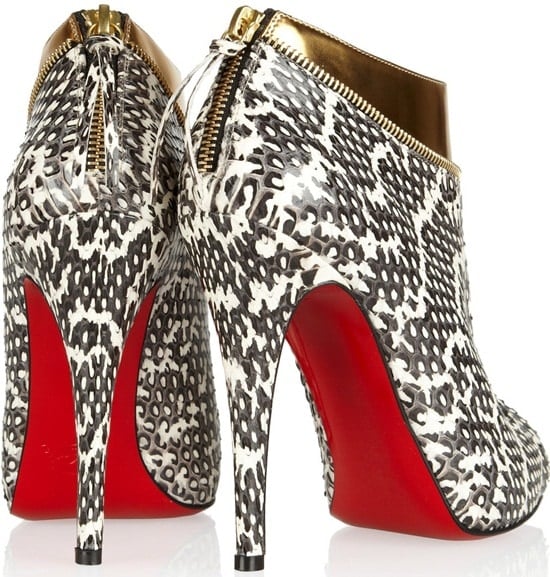 Christian Louboutin Col Zippe Watersnake Leather Ankle Booties