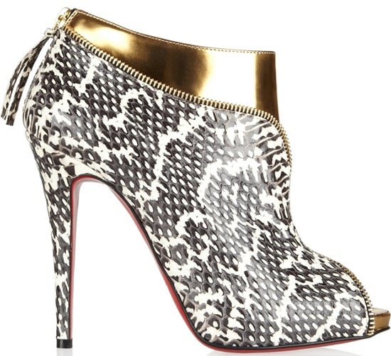 Christian Louboutin Col Zippe Watersnake Leather Ankle Booties