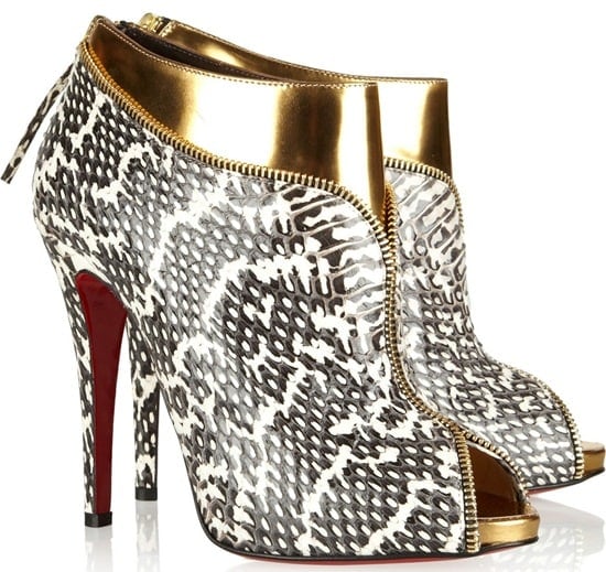 Christian Louboutin Col Zippe Watersnake Leather Ankle Booties