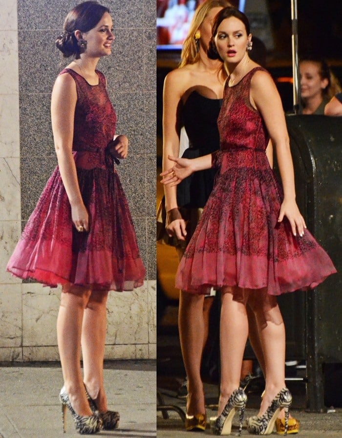 Leighton Meester films "Gossip Girl" scenes in a pair of Brian Atwood pumps