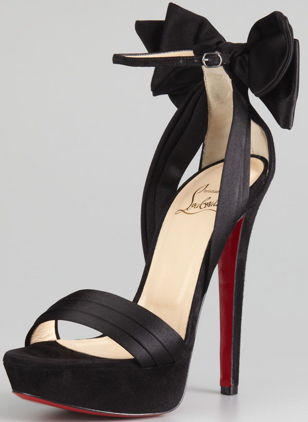 Christian Louboutin Vampanodo Bow Red-Sole Sandals in Black