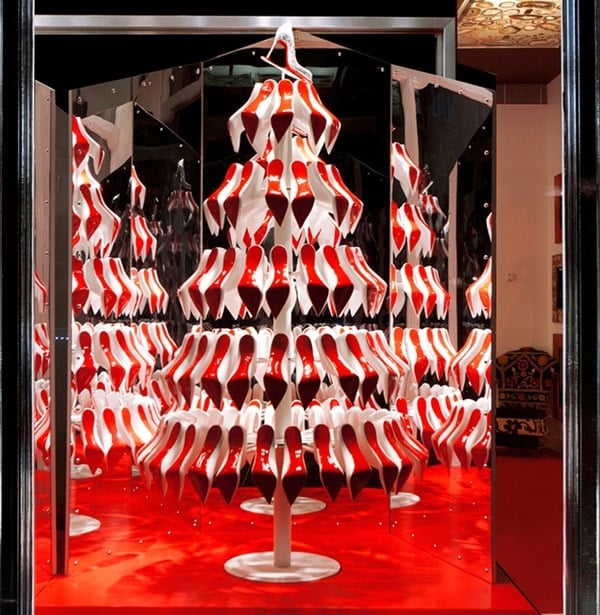 Christmas tree made entirely of Christian Louboutins