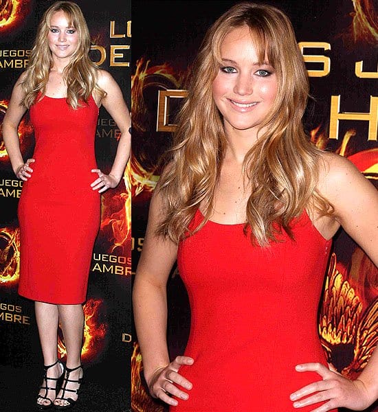 Jennifer Lawrence dazzles in a fire engine red Michael Kors dress at 'The Hunger Games' Mexican premiere, Mexico City, February 16, 2012
