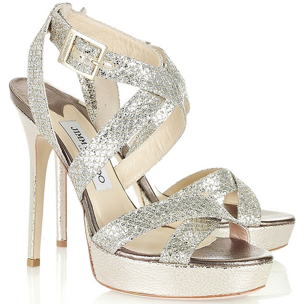 Jimmy Choo Metallic Snake-Embossed Lamé Sandals