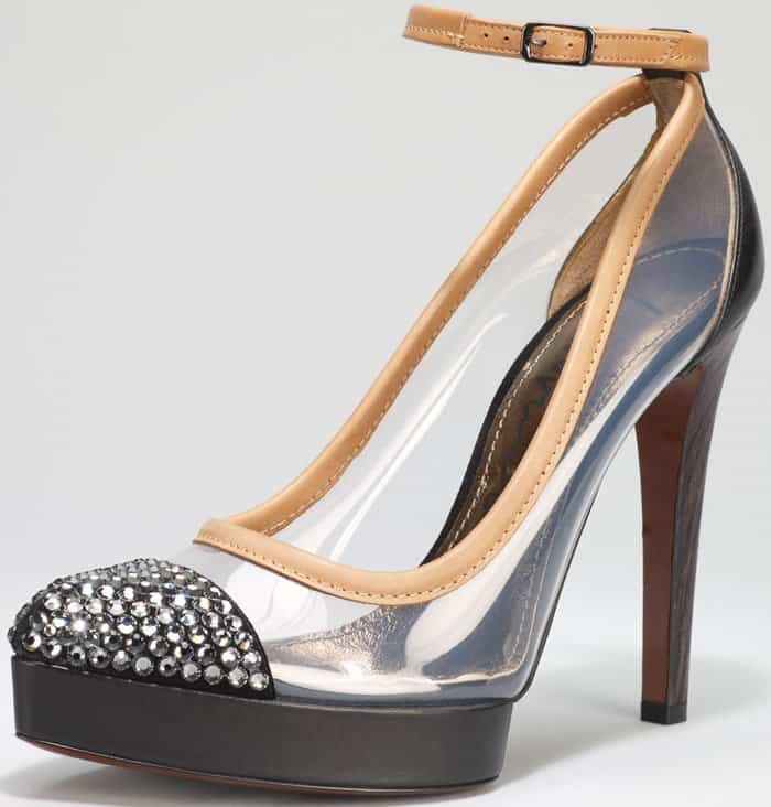 Lanvin Crystal Cap-Toe Clear Ankle-Strap Pumps