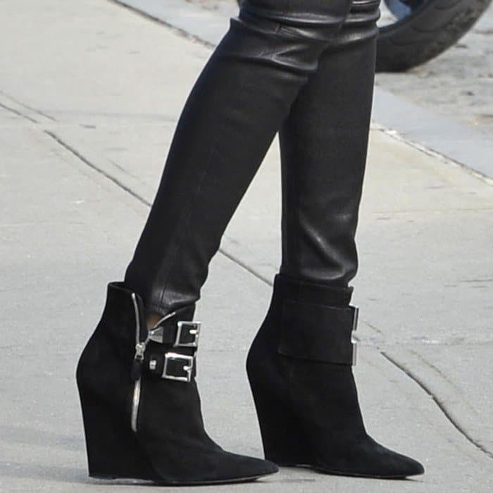Miranda Kerr Wears Barbara Bui 'Punky' Suede Wedge Ankle Boots