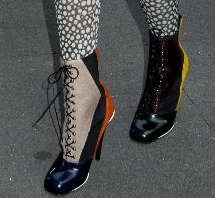 Nicki's mismatched Fendi mixed-media haircalf lace-up booties