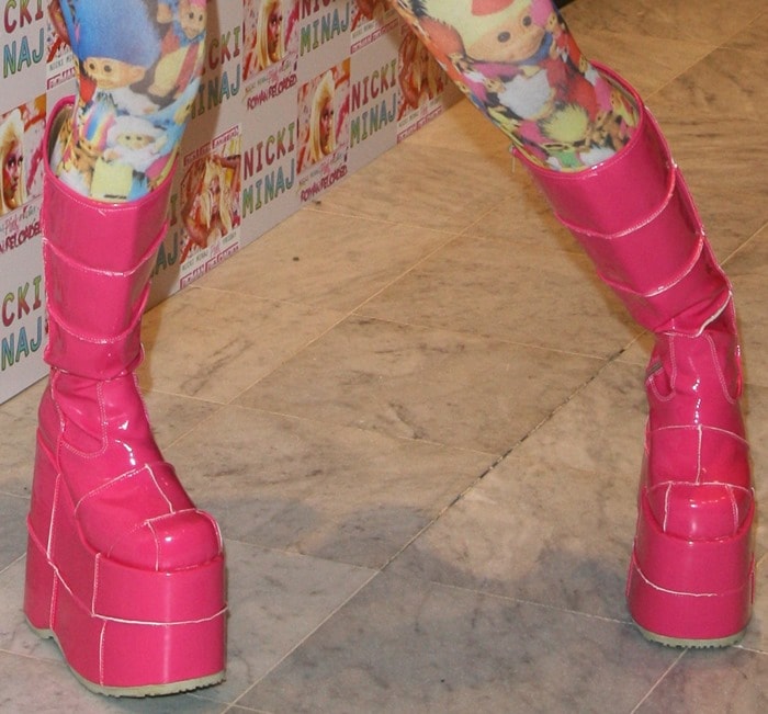 Nicki's hot pink super platform boots