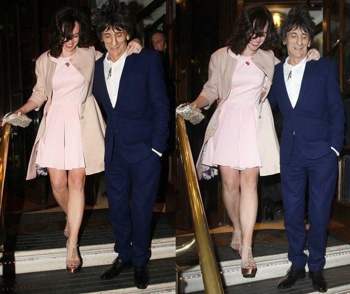 Ronnie Wood and Sally Humphreys are all smiles after their wedding reception