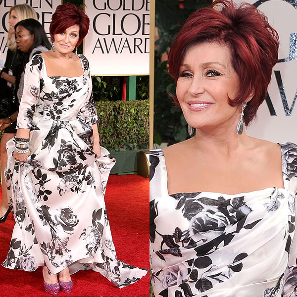 Sharon Osbourne showing off her shoes to the cameras at the 69th Annual Golden Globe Awards