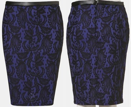 Topshop Lace Pencil Skirt in Black/Purple