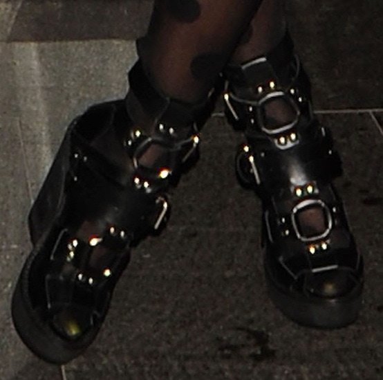 A closer look at Nicki's gothic buckled boots