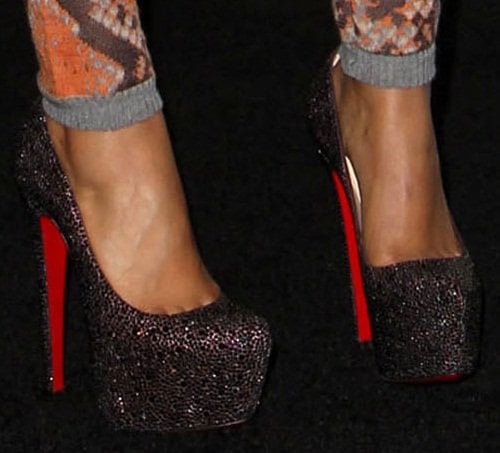 A closer look at Nicki's crystal-encrusted Christian Louboutin Daffodiles