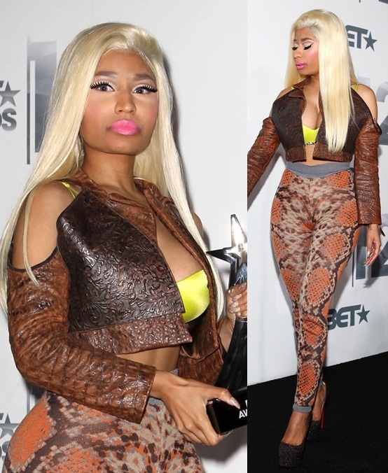 Nicki Minaj poses in the press room at the 2012 BET Awards at The Shrine Auditorium on July 1, 2012 in Los Angeles, California