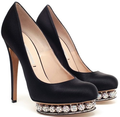 Nicholas Kirkwood Satin Pumps with Jeweled Platforms