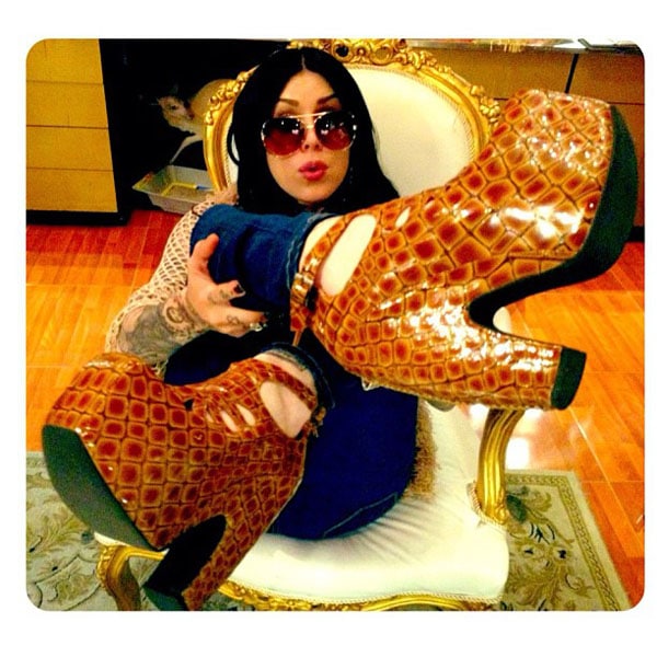 Kat Von D, a passionate supporter of animal rights and veganism, is also an avid shoe collector with a dedicated closet for her footwear collection