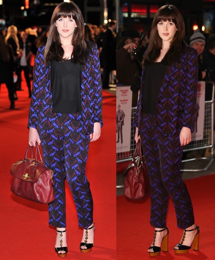 Alexandra Roach wears a bright printed pantsuit on the red carpet