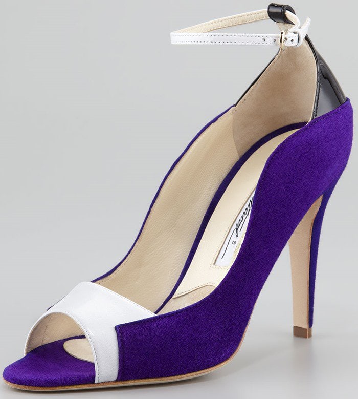 Brian Atwood Blue 'Evie' Contoured Suede Ankle-Wrap Pump