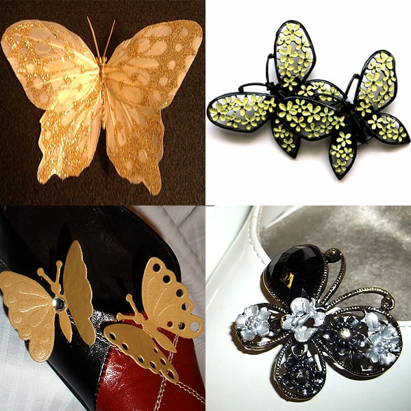 Sparkly gold butterfly shoe clips