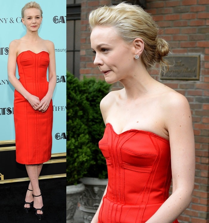 Carey Mulligan's hair styled in a chic updo at the premiere of The Great Gatsby