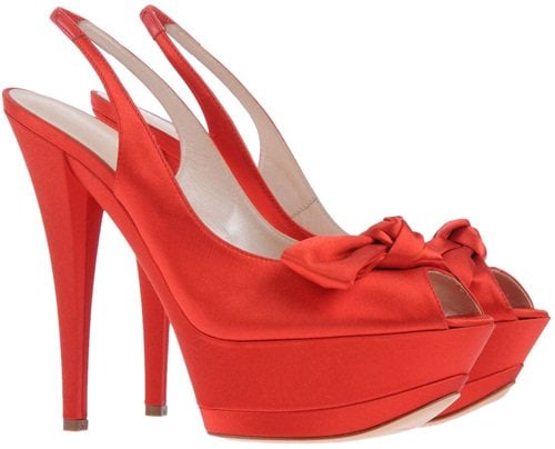 Casadei Satin Peep-Toe Slingbacks