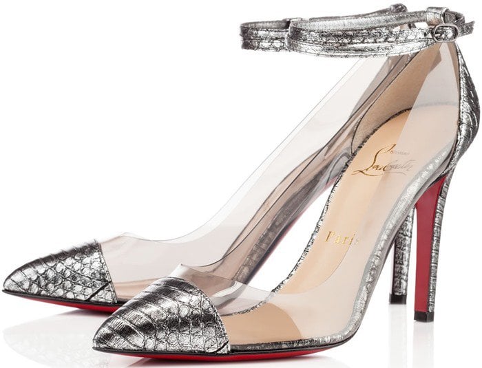 Christian Louboutin Un Bout Illusion Red Sole Pump Silver Watersnake