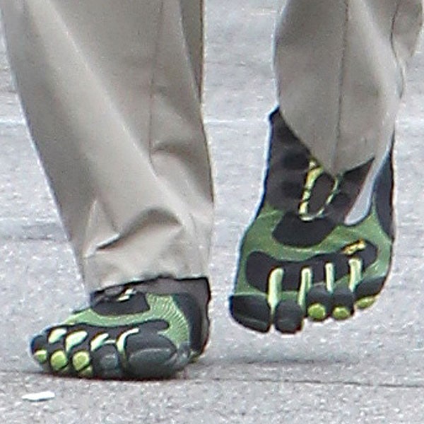 Dick Butkus wearing toe-hugging barefoot running shoes 