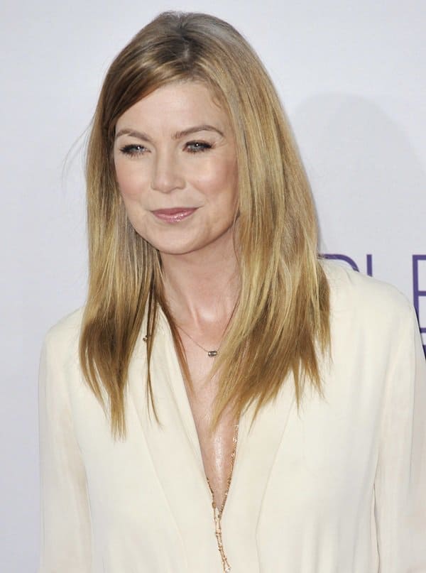 Ellen Pompeo exudes elegance at the People's Choice Awards with her natural makeup and soft hairstyle, perfectly complementing her Lanvin dress