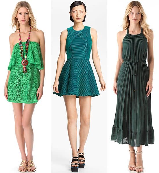 Dazzle by Day: From the Tbags Los Angeles strapless marvel at $176 to Opening Ceremony's 'Larson' stripes at $425, and Rebecca Taylor's pleated elegance at $495 – immerse in emerald elegance