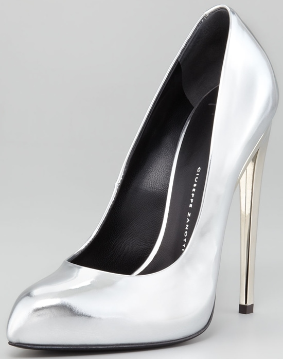 Silver Metallic Giuseppe Zanotti Mirror Patent Leather Pumps