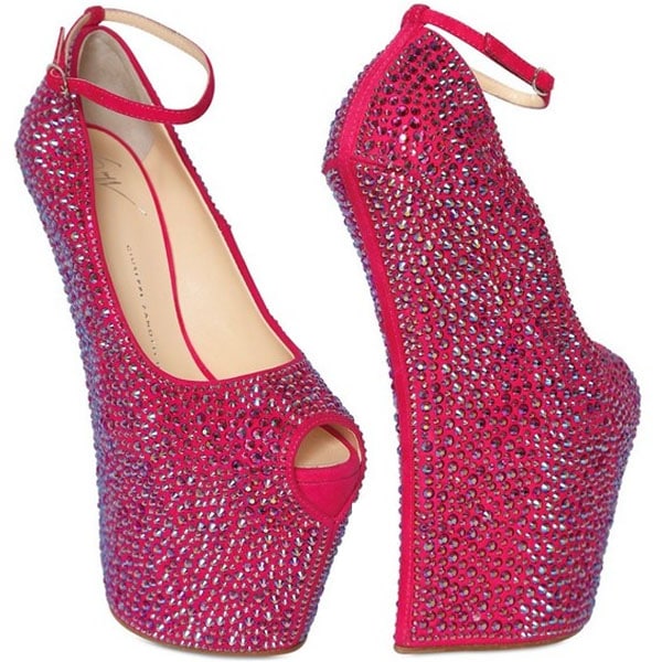 Giuseppe Zanotti crystal covered suede wedges