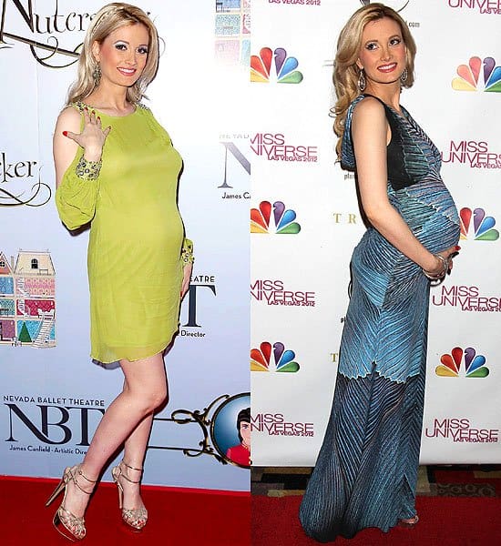 Holly Madison dazzles in elegant maternity wear at The Smith Center for the Nevada Ballet Theatre's 'The Nutcracker' premiere and shines at the Miss Universe Las Vegas 2012 event, both held in December 2012